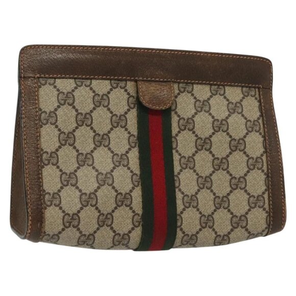 GUCCI GG Supreme Web Sherry Line Bag PVC Beige Gold 67 014 2125 Auth th6291 - Picture 1 of 16